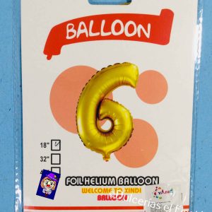 GLOBO METALICO  No. 6 DORADO 1 Pza. 16"