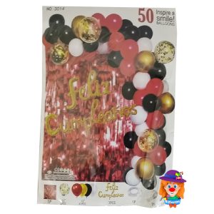 No.3014 SET ARCO GLOBO NEGRO ROJO DORADO 50 Pzs.