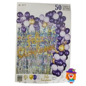 No.3013 SET ARCO GLOBOS MORADO DORADO 50 Pzs.