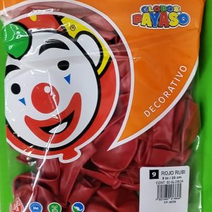 GLOBO DECORADO #9 ROJO RUBI 50 Pzs. Payaso