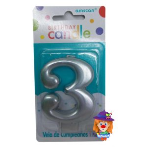 VELA METALICA PLATEADA No. 3