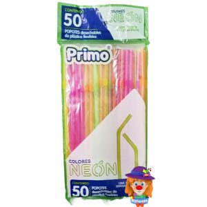POPOTES FLEXIBLES COLORES NEON 50 Pzs. Primo