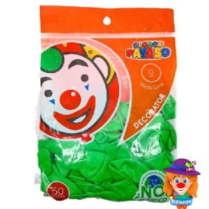 GLOBO DECORADO # 9 VERDE LIMA 50 Pzs. Payaso